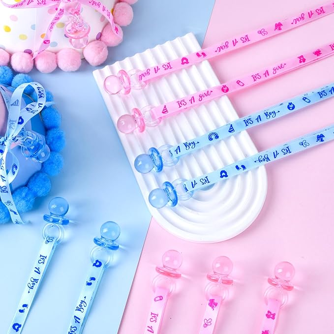 36 Pieces Baby Shower Pacifiers Necklace, Cute Acrylic Pacifier Necklaces for Baby Shower Games Charm, Party Favors, Gender Reveal Necklaces Decorations DIY, Gender Reveal Table Scatter(Blue&Pink)