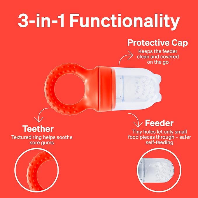 Baby Fruit Feeder by Lovenoobs™, Frozen Teething Toys for Babies, 2 Pack, Fruit Pacifier with 6 Teats, BPA/BPS Free, Mesh Teether, Food-Grade Silicone, Baby Feeding Essentials