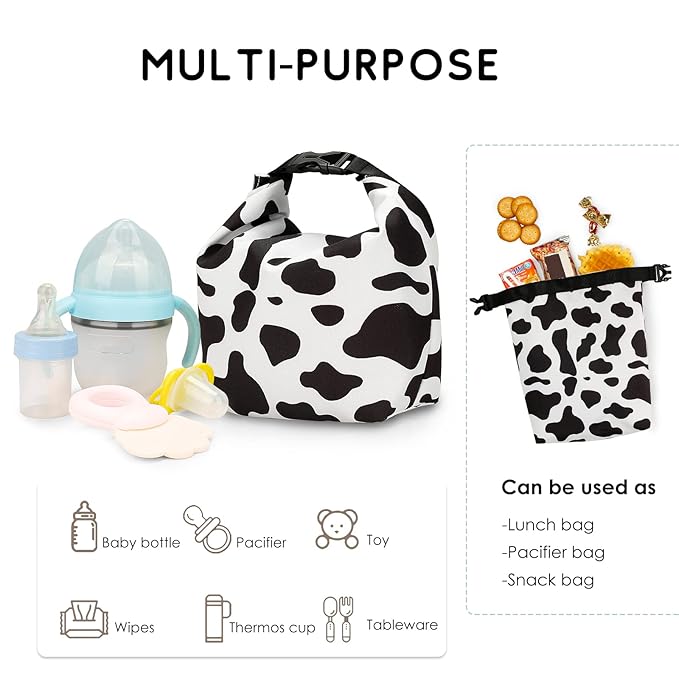SONARIN Large Pacifier Bag with Buckle,Portable Waterproof Pacifier Holder Case Baby Dummy Case Soother Pod Lunch Bag Storage Bag for Holding Pacifiers Snacks Baby Bottles(Black & White)