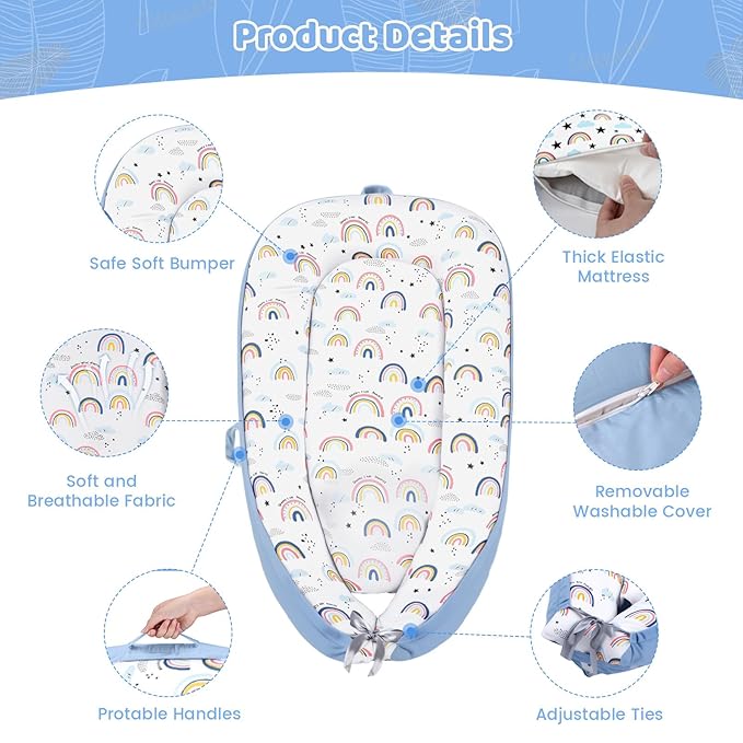 Baby Lounger, Baby Lounger for Newborn 0-24 Months, Premium Soft & Breathable Infant Lounger, Pure Cotton Baby Nest for Boys & Girls, Portable Newborn Lounger for Travel and Home.