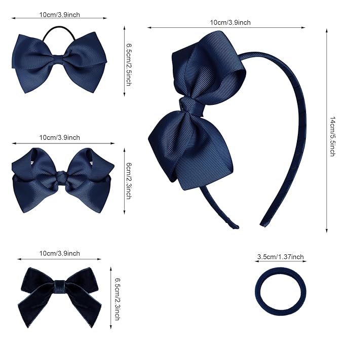 baotongle 11pcs Navy Blue School Hair Accessories Set Uniform Hair Bow Headband Clips Hair Ties Curly Bows for Little Toddler School Girls(Navy Blue)