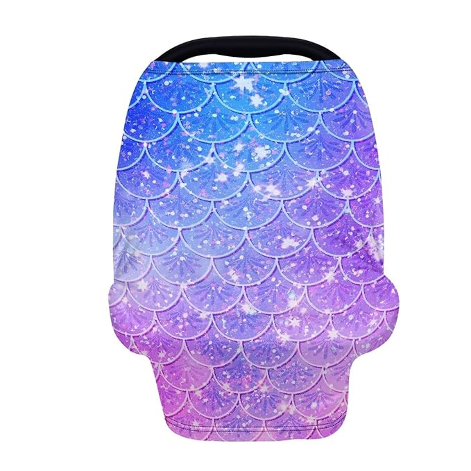 Forchrinse Purple Mermaid Scales Baby Car Seat Cover for Girls Soft Stretchy Breastfeeding Nursing Cover Multi Use Cover for Shopping Cart/High Chair/Stroller