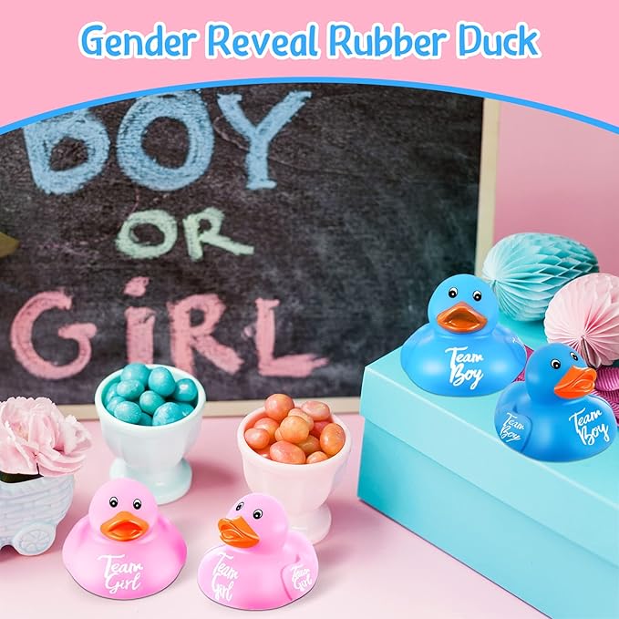 Deekin 24 Pieces Pink Blue Gender Reveal Rubber Ducks in Bulk Mini Ducky Bath Toys Small Ducks for Baby Shower Gender Reveal Party Favor Decorations(Team Boy / Girl)