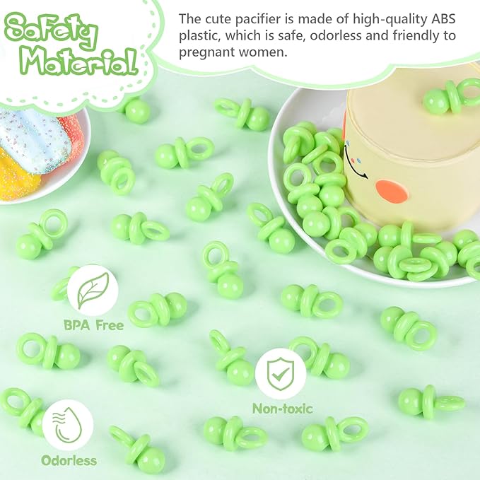 36 PCS Plastic Pacifiers for Baby Shower Game Boy Girl, 1.75 Inch Cute Baby Shower Pacifiers for Decoration DIY, Gender Reveal Table Scatter, Pacifier Hunt Games, Party Favors(Green)