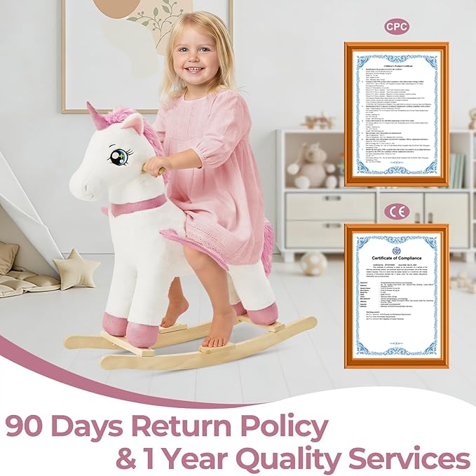 FUNLIO Unicorn Baby Rocking Horse for Kids 3-6 Years, Rainbow Fairy Unicorn Rocking Horse, Stuffed Ride-on Animal Rocker, Easy to Assemble, CPC & CE Certified-Large