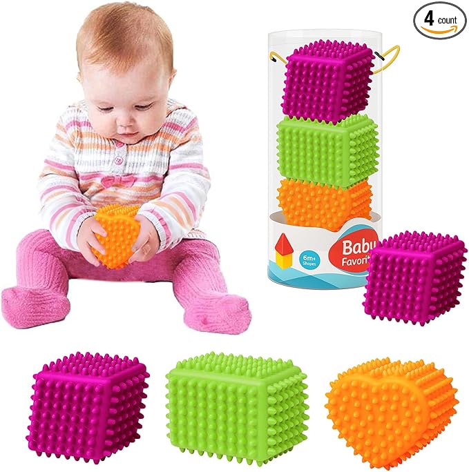 Sensory Balls Baby Teething Toys 6-12 Months, Soft Spiky Textured Multi Ball Set for Boys & Girls 1-3, BPA Free Montessori Tactile Development, 3 Pcs