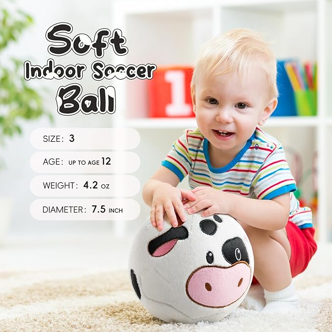 VangeBow Toddler Toy Soccer Goals for Backyard Indoor with Soft Plush Cow Ball, Mini Soccer Nets and Ball Set for Kids(Pump Include)