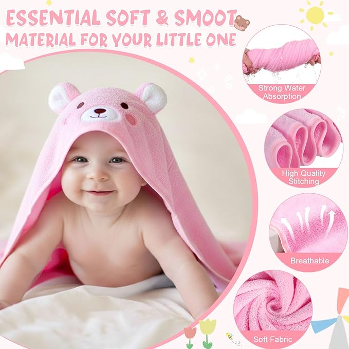 SmoothNovelty 6 Pack Baby Hooded Towels Infants and Toddlers Coral Fleece Baby Bath Towels 31.5 x 31.5 Inch Absorbent Cute Soft Newborn Bath Essentials Gifts for Boys & Girls(Multicolor,Stylish)