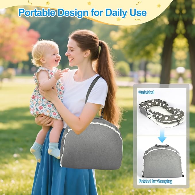 Portable Baby Lounger & Tummy Time with Zip-Up Carry Bag, Infant Support Cushion for Newborns to Toddlers (Cloud)