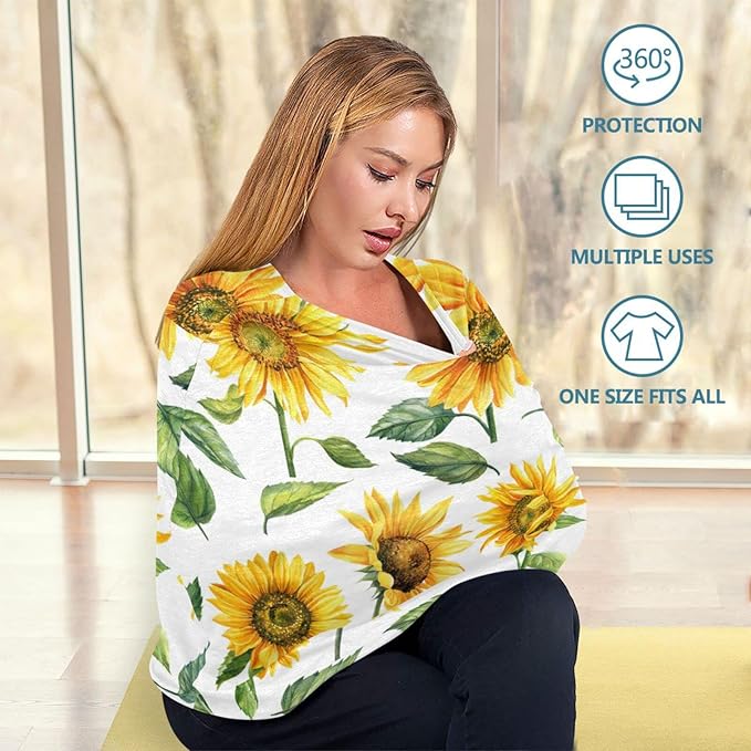 Nursing Cover Breastfeeding Scarf Yellow Sunflower Baby Car Seat Covers Soft Breathable Infant Carseat Canopy Stroller Cover for Boys Girls