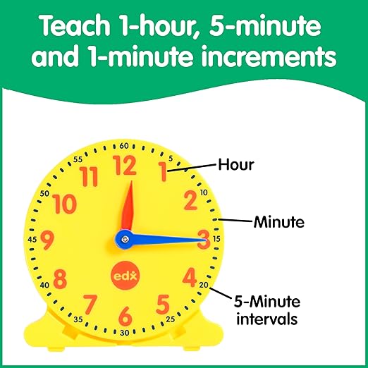 edxeducation Student Clocks | Set of 6 | Clocks for Kids Learning to Tell Time | Analog-Style with Movable Hands | Teach Children Minute and Hour Relationships