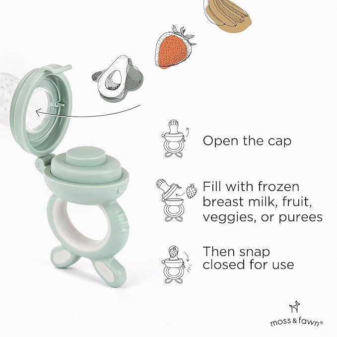 Moss and Fawn Forage Feeder - Baby Fruit Feeder, Frozen Breast Milk Popsicle Teether & Pacifier - BPA, PVC & Phthalate-Free - Fern