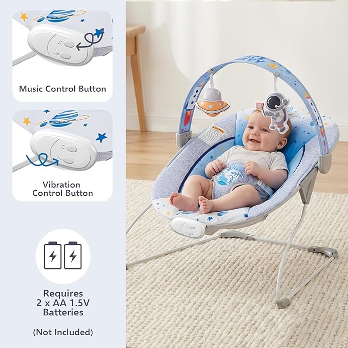 Baby Bouncer Soothing Infant Seat, Portable Baby Bouncer with Music Foldable Indoor & Outdoor Use for Baby 0-6 Months 6-20 lbs,Blue