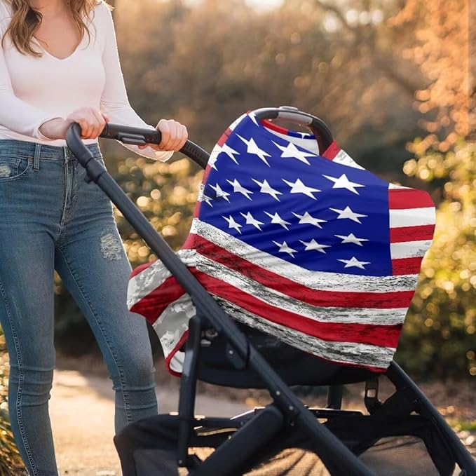 Coldinair Vintage American Flag Baby Car Seat Covers for Boys or Girls,Multi-use Cover,Baby Carseat Canopy,Nursing Cover for Breastfeeding
