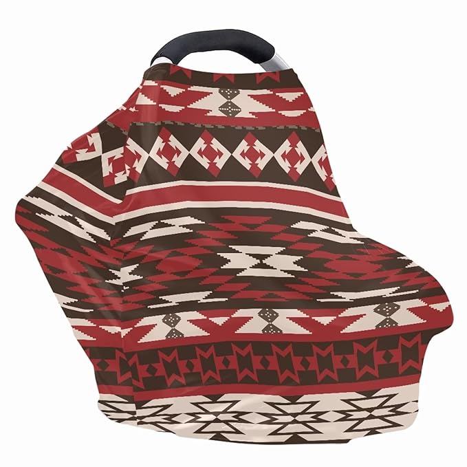 Nursing Cover Breatfeeding, Red Aztec Geometry Tribal Multi-use Baby Carseat Cover, Infant Stroller Car Seat Cover, Stretchy Carseat Canopy, Soft Breathable Stroller Sun Shade