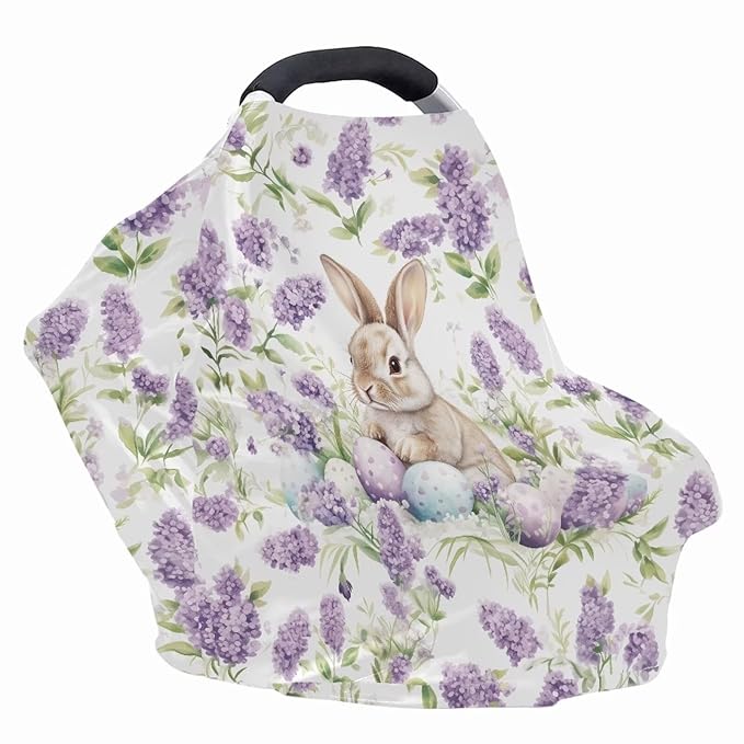 AFPANQZ Cartoon Rabbit Purple Flower Stretchy Baby Car Seat Covers Nursing Breastfeeding Cover Breathable Multiuse Infant Carseat Canopy Stroller Cover Scarf All Seasons