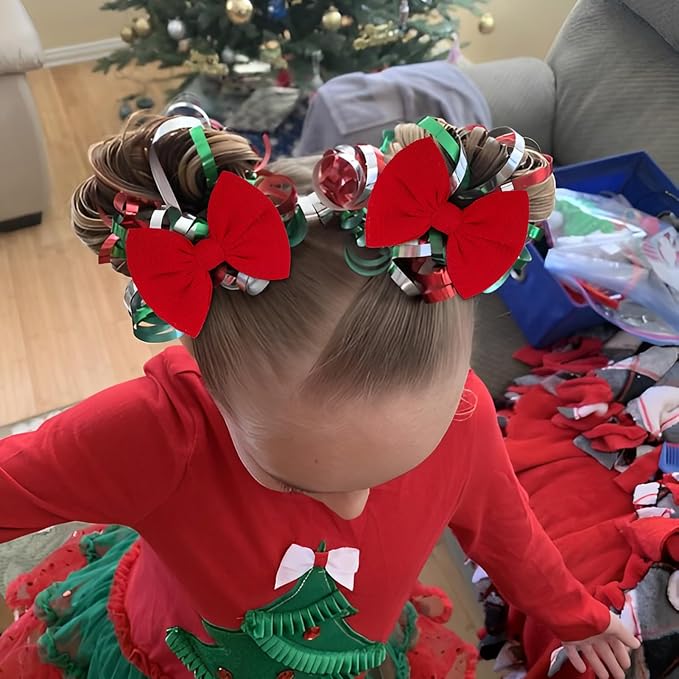 Baby Girls Christmas Hair Bows Clips Handmade Bow Hair Clips Christmas Hair Accessories Alligator Clip for Babies Infant Toddlers Little Kids 6 PCS Red White Green