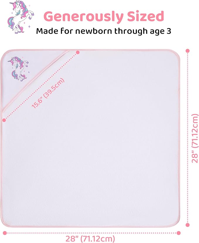 Mooreeke Baby Towel with Hood for Girls Purple Unicorn Bath Towel for Babies Ultra Soft Absorbent 3 PCS Baby Towels and 3 PCS Washcloths for Newborn Essentials