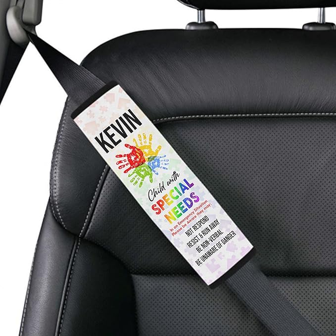 AprilLove Child with Special Needs Seat Belt Autism Awareness Cover for Kid Family Need Autistic Medical Alert Car Cushion Support Gift Personalized Name, 7'' x 10''