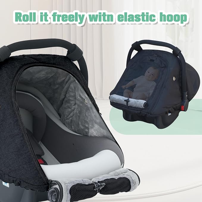 Baby Car Seat Cover Winter, Warm Cozy Carseat Cover for Babies with Mesh Window Breathable, Full Protection Infant Car Seat Covers for Boys Girls, Windproof Newborn Car Seat Canopy, Black