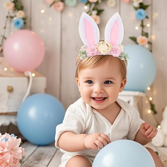 baotongle Bunny Headband Bunny Rose Ears Easter Headbands Baby Flower Crown Spring Bunny Headbands Ideal for Easter Party