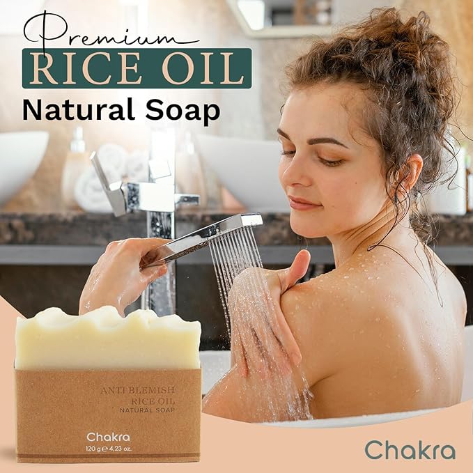 Chakra Rice Oil Stain Removal Bar Soap - Paraben & Additive Free Handmade Soap Bar for Face, Body and Hands, Gentle Cleansing for Daily Skin Care, 4.23 oz