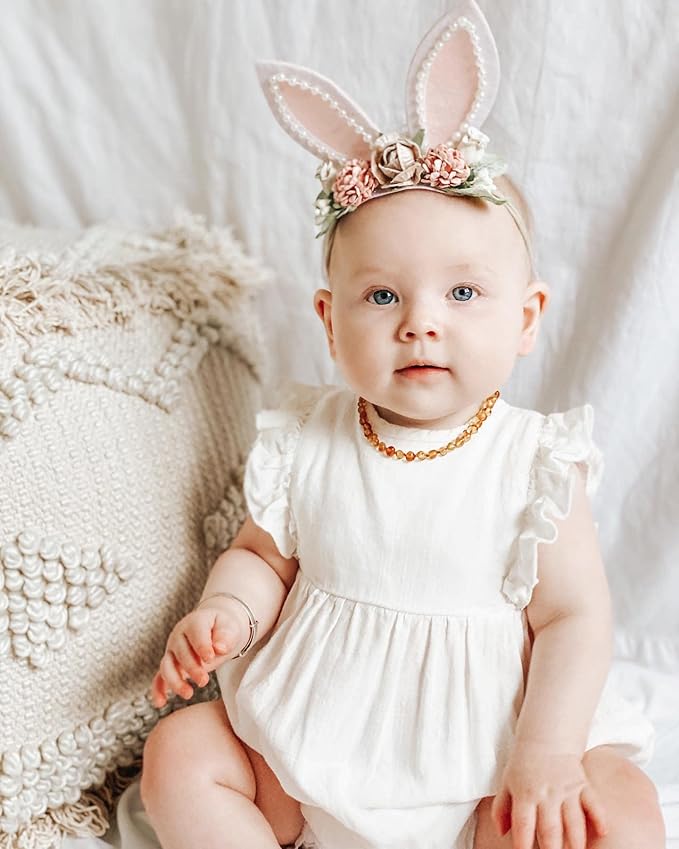KIDOCHEESE Bunny Headband Bunny Rose Ears Easter Elastic Hairband Baby Girls Flower Crown Spring Floral Headbands (E)
