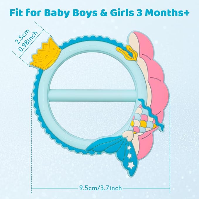 Mermaid Teether for Babies - SHARE&CARE Mom Gifts Silicone Teething Toy, Women Gift for Mom, Wife,Her, Holiday Baby Chew Toy for 3 Months+, BPA-Free,Baby Shower (Mermaid)