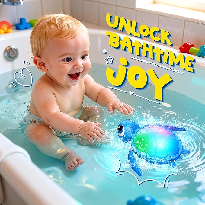 Electric Turtle Bath Toys - Automatic Swimming with Colorful LED Lights, Rechargeable & Auto Shut-Off, Water Pool Floating Toys Bath Bath Toys Easter Basket Stuffers for Toddlers Kids Ages 1-3 2-4 4-8