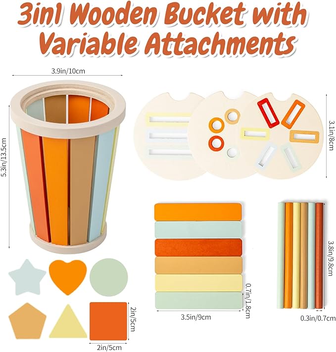 Montessori Toys for 1 2 3 Year Old, 3 in 1 Wooden Learning Color Sorting Toys for Toddlers 12-36 Month Old, Wooden Educational Toy, Fine Motor Developmental Sensory Matching Games