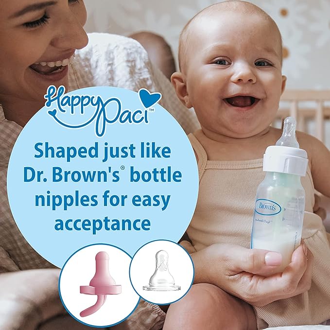 Dr. Brown's HappyPaci 100% Silicone, Newborn Baby Pacifiers 0-6 Months, BPA Free, White, Pink, Light Pink, Cool Gray, and Black, 6 Pack