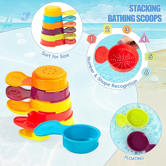 AMCHSURI Baby Bath Toys for Kids Ages 1-3 Mold Free Bath Toys for Toddler 2-4 Bathtub Sand Beach Pool Water Toys with Tub Toys for Babies 12 18 Months, 11Pack