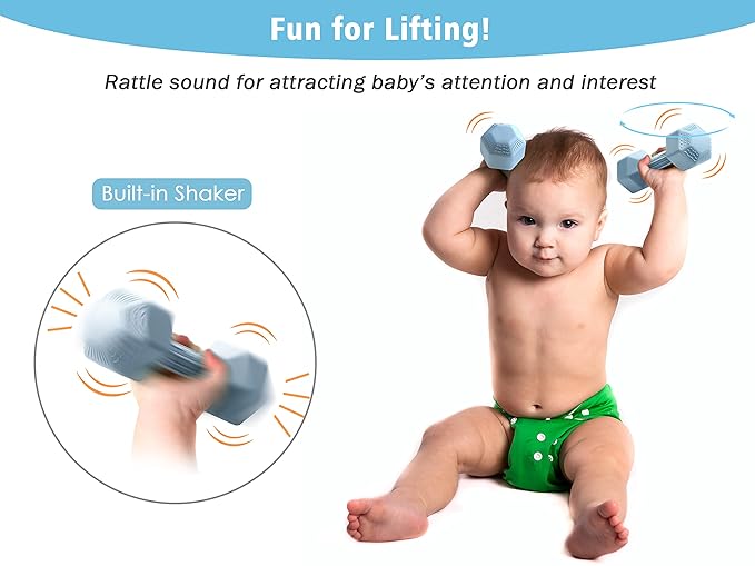 Giftty Baby Dumbbell Toy - Silicone Infant Rattle Teething Toy Teether Toddler Sensory Toy Durable Safe Exercises Workout Weight - Great Gift for Girls and Boys (1pcs - Sandy Brown)