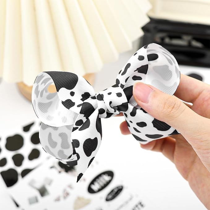 Moo Cow Print Hair Bow for Girls Cowgirl Accessories Infant Toddler Kids Teen Baby Girl Hair Clips Black and White Alligator Hairpins
