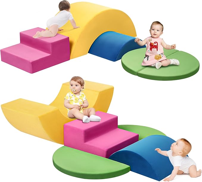 Edbuosy Soft Climbing Toys for Toddlers, 5pcs Baby Foam Climbing Block Set Indoor, Play Gym Climbing Toys Climber, Soft Play Foam Blocks Set for Toddlers, Kids & Infant, Colorful