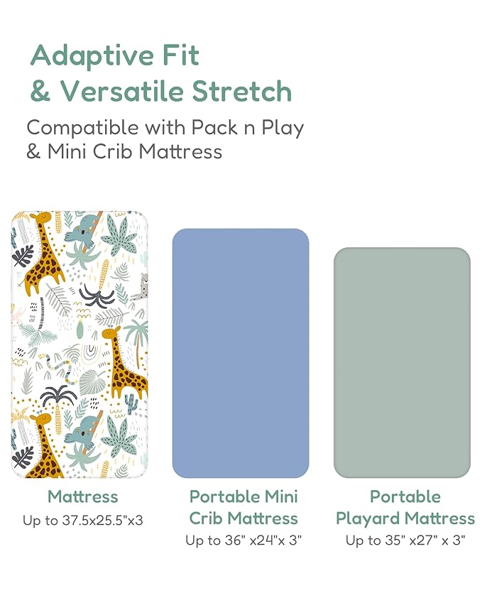Pack and Play Sheets Fitted 2 Pack, 38x26 Graco Pack n Play Sheets for Playard & Travel Crib Mattress, Ultra Soft Jersey Knit, Breathable Stretchy Deep Pocket, Compatible with Mini Cribs