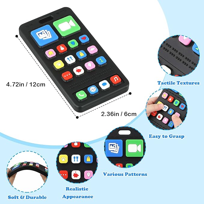 Baby Teether Toy Play Phone and TV Remote Control Shape Teething Toys for Babies 3-24 Months, Chew Toys for Infants Teething Relief, Freezer BPA Free