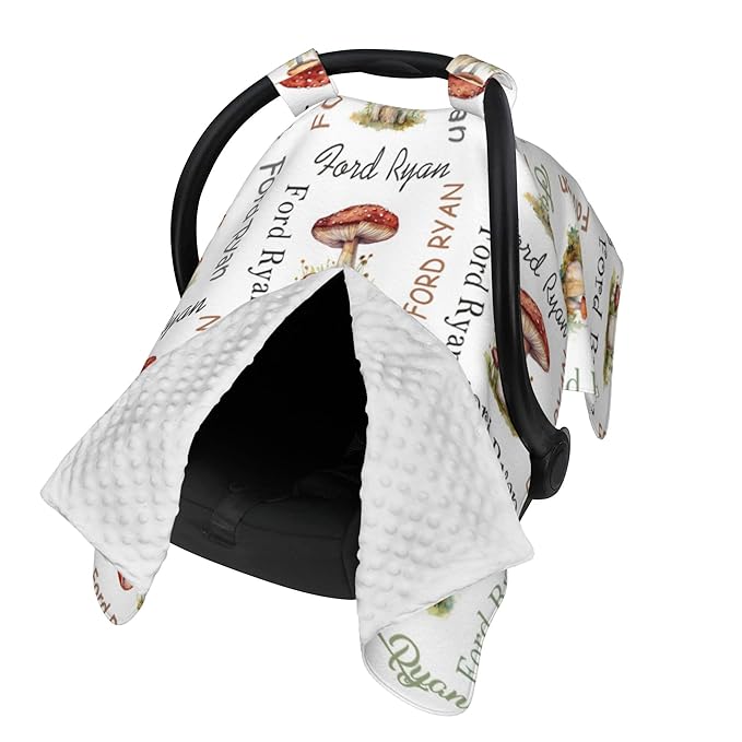 Personalized Baby Car Seat Canopy with Name Custom Minky Mushroom Car Seat Covers Nursing Cover for Breastfeeding Multi-Use Cover Infant Carrier Carseat Winter Cover for Newborn Girls Boys