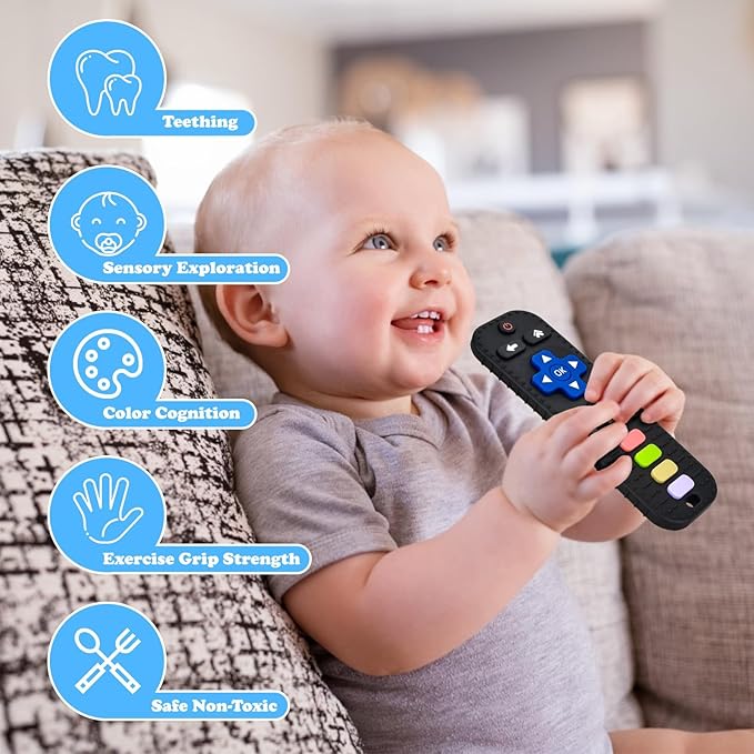 2 Pack Teether Toy for Babies Over 3 Months, TV Remote Control Shape Silicone Teething Toys for Infants 6-12 Months, Boys Girls Baby Teething Toys, Babies Chew Toys, Freezer BPA Free