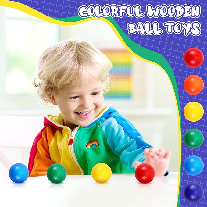 Bucherry 12 Pcs Montessori Wooden Balls 1.8 Inch Wooden Replacement Ball Educational Counting Toys Preschool Learning Material and Stacker Matching(Mixed Color)