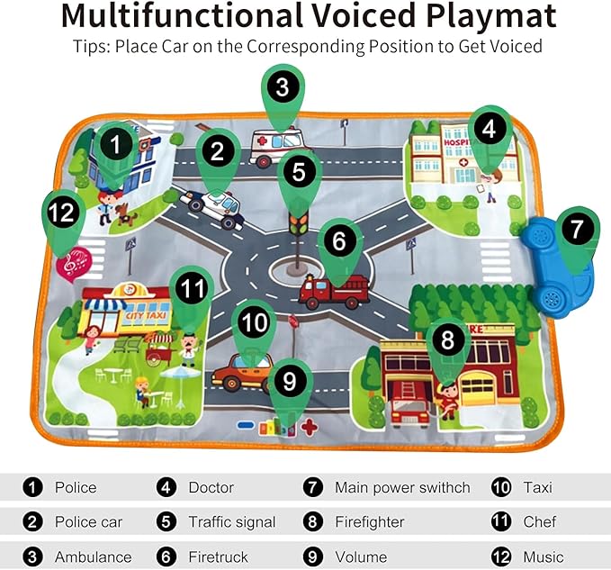 Soft Cars Toys with Voiced Playmat for One Year Old Toddler, Birthday Gifts for Infant 1 to 3 Years Boys and Girls, Musical Mat Easy Storage