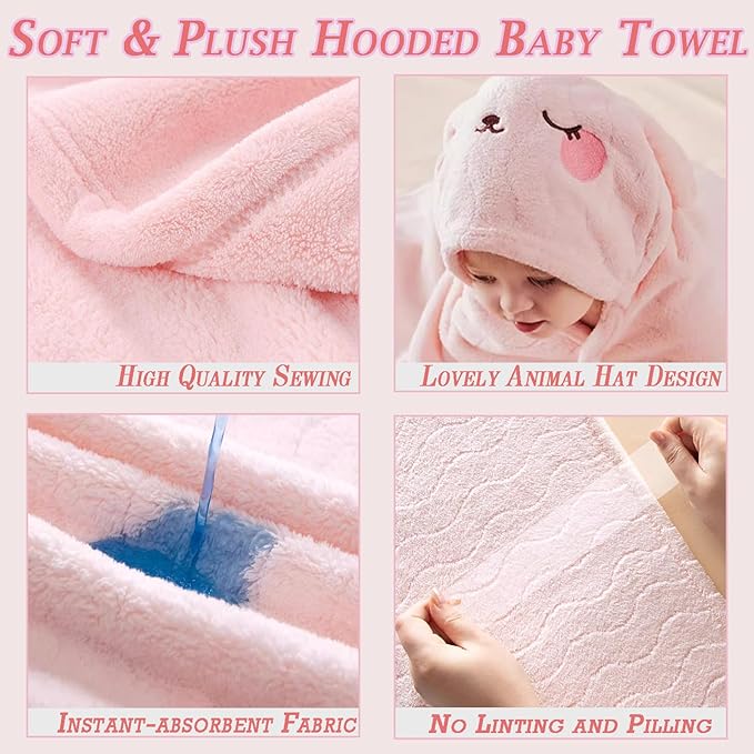 2 Pack Hooded Towels for Toddlers - Thick 55" x 27.5" Baby Bath Towel Set for Girls and Boys - Super Absorbent, Age 1-5, Elephant & Rabbit