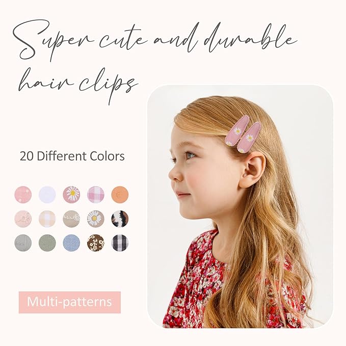 Choicbaby 30 Pcs Toddler Hair Clips Floral Print Girl Hair Clips for Girls Non Slip Wrapped Snap Hairpins for Kids Barrettes Hair Accessories for Baby Girls 2.2 Inch