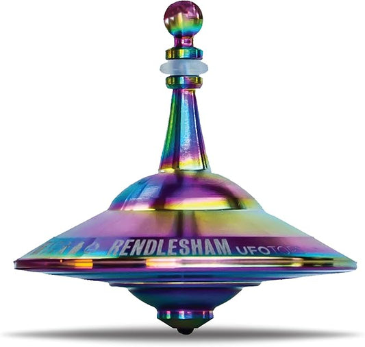 UFO Tops Rendlesham - Metal Spinning Fidget Toy Top - Inspired by The Documented 1980 UFO Sighting in Rendlesham, England - Stainless Steel