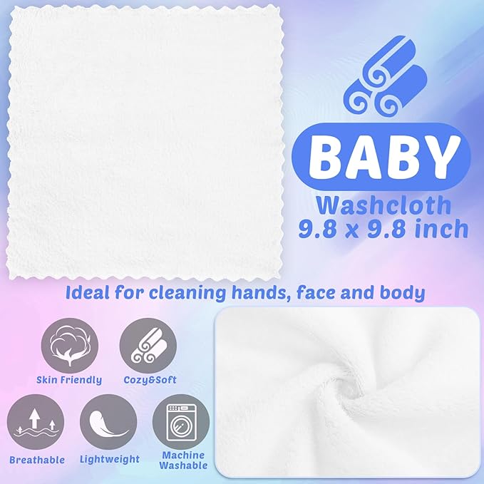 Buryeah 5 Pcs Baby Bath Towel and 15 Count Baby Washcloths Sets, Hooded Towels for Newborns Infants and Toddlers Soft Coral Fleece Toddler for Newborn Boy Girl(White)