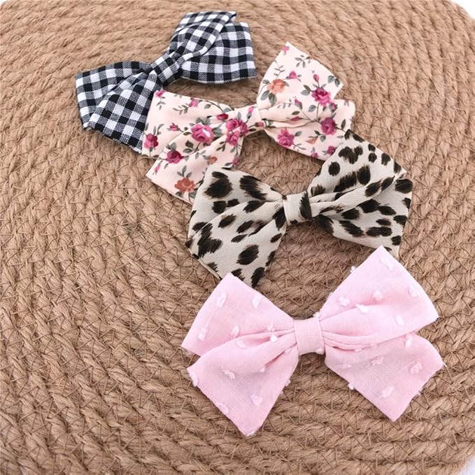 12 PCS Linen Bow Hair Clips for Baby Girls Hair Bows Alligator Clips Accessories Infants Toddler Kids Hairgrips (Classical Bow 3.5'')