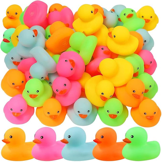 100pcs Mini Rubber Ducks Bath Toys, Multicolor Rubber Duckies Bulk, Mini Ducks Hiding for Cruise Ship Party Favors Shower Decorations Ducky Themed Pool Squeeze Games Classroom Prize