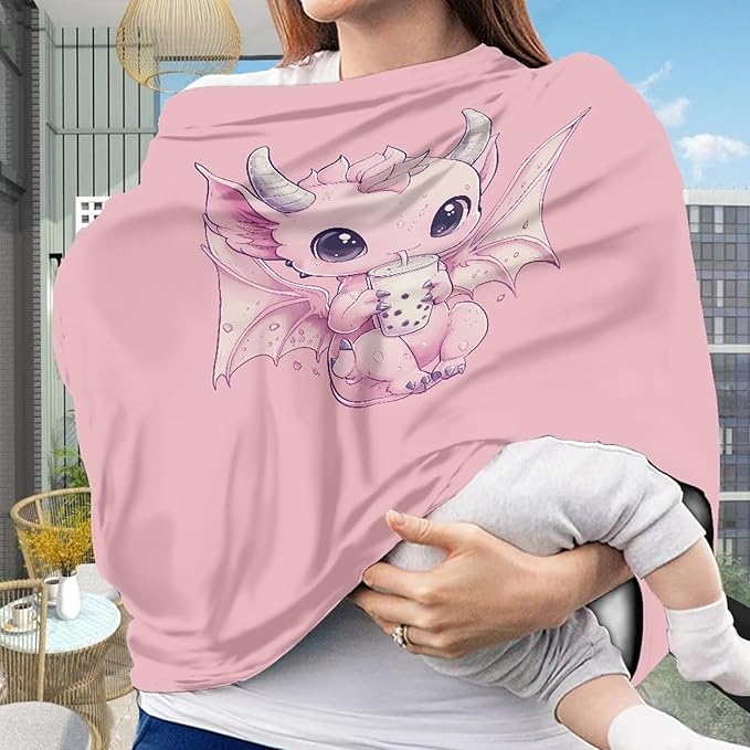 Wanyint Dragon Bubble Tea Pink Stretchy Baby Car Seat Covers Carseat Canopy, Baby Breastfeeding Stroller High Chair Shopping Cart Cover
