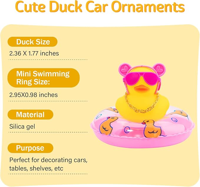 wonuu Car Duck Rubber Duck Car Ornaments Duck Car Dashboard Decorations with Cute Headband Swim Ring Necklace Sunglasses, B-Pink O Bunny Headband