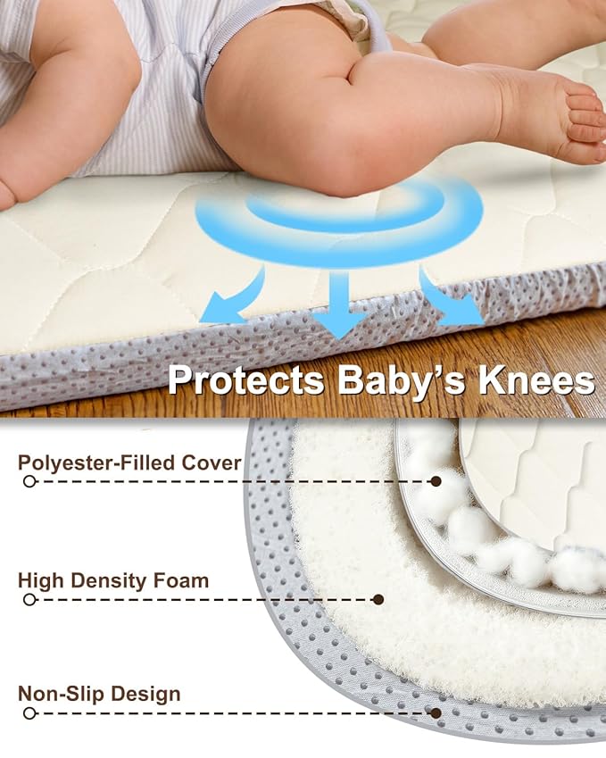 Foam Baby Play Mat 50x50, Removable and Machine Washable Cover, Thicken Cushioning Playmat and Perfect for Playpen, Non-Slip Bottom, Easy to Clean for Infants, Toddlers & Babies(Light Gray)